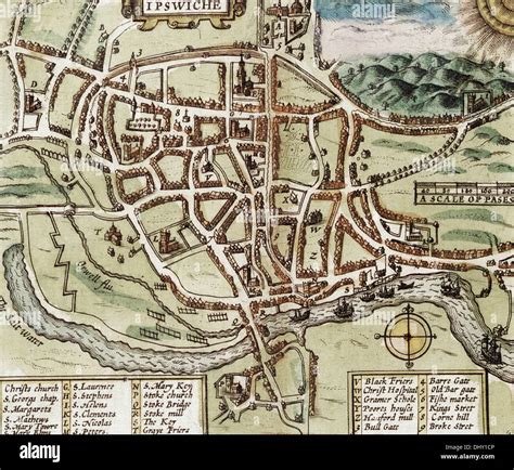 Old map of Ipswich, England, by John Speed, 1611 Stock Photo, Royalty ...