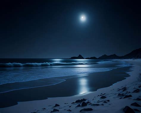 Premium AI Image | Moonlight on a dark night on a beautiful lonely beach
