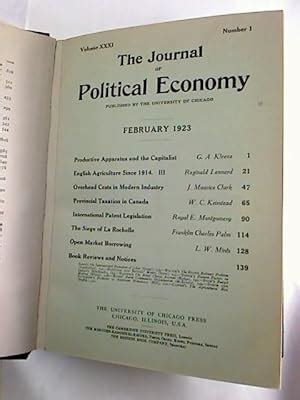 The journal of political economy. - Vol. 31 / 1923, febr. - dec. (gebunden in 1 Bd.): 0 HLn ...