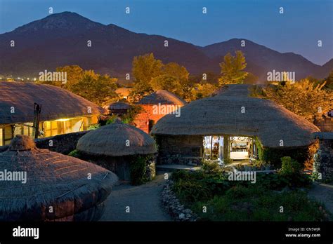 South Korea, South Jeolla Province, Nagan Folk Village, night view of Stock Photo, Royalty Free ...