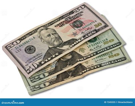 A $50 and two $20 bills stock image. Image of dollar, presidents - 7345555