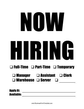 This printable Now Hiring sign can be printed and customized for ...