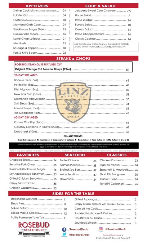 Menu Munster • Rosebud Steakhouse