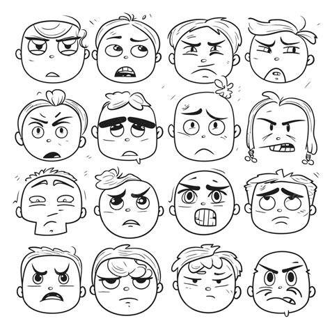 Image Of Cartoon Expression Of Various Faces Outline Sketch Drawing Vector, Drawing Clipart ...