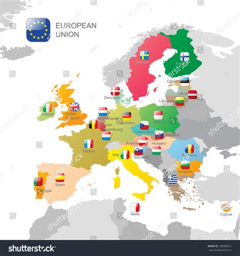 The European Union Map And Flags Stock Vector Illustration 198083651 : Shutterstock