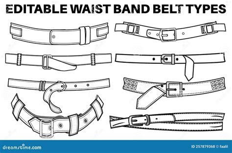 Belt Flat Sketch Vector Illustration Set, Different Types Belt with Frame Buckle, Snap Buckle ...