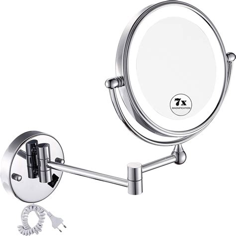 LED Lighted Wall Mount Makeup Mirror with 7X Magnification, Double Sided 360 Degree Swivel ...