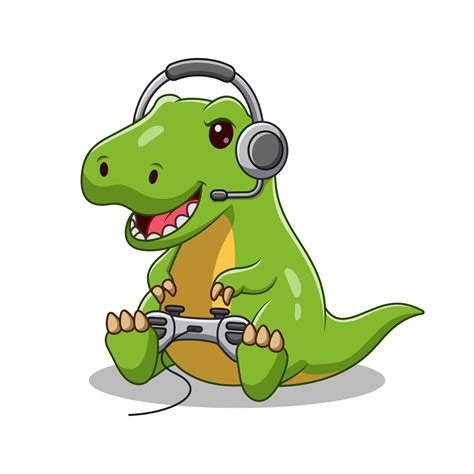 Dinosaur Cartoon Play a Game, Video Games Controller Nerd Geek, Gamer T ...