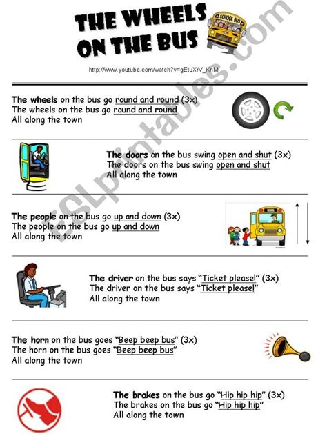 ESL - English PowerPoints: The wheels on the bus (lyrics) with youtube link