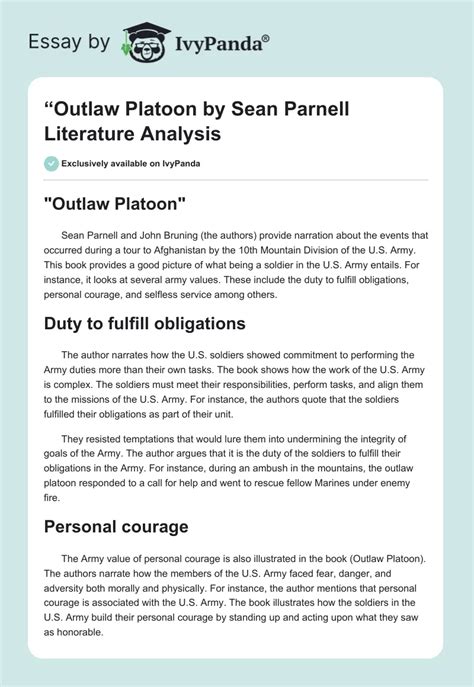 "Outlaw Platoon" by Sean Parnell Literature Analysis - 575 Words | Book Review Example