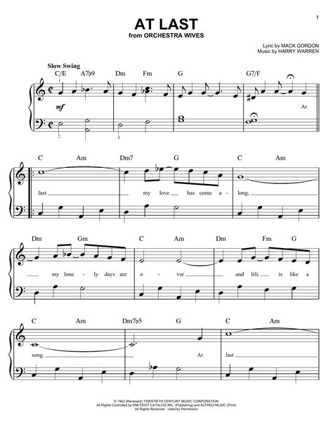 Etta James "At Last" Sheet Music Notes, Chords | Piano, Vocal & Guitar ...