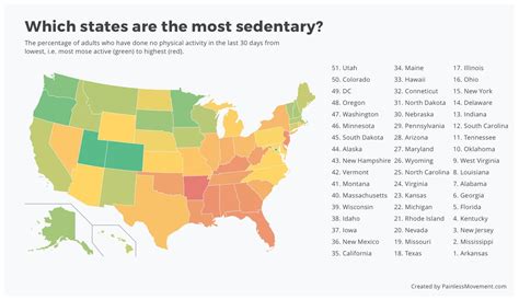 Map : The Most Sedentary States of USA [Health Data Visualization ...