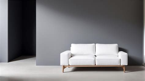 Premium AI Image | A white couch in a living room with a grey wall behind it.