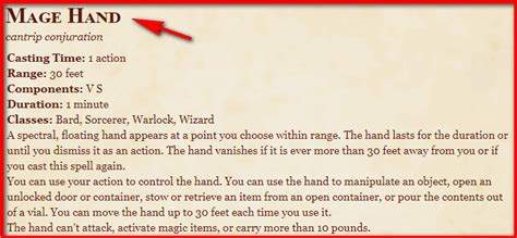 Mage Hand 5E Spell In DnD - D&D 5e Character Sheets