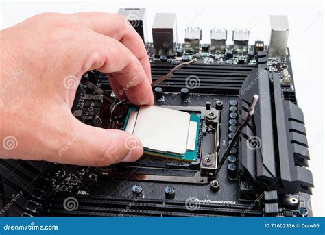 CPU Socket and Processor Installation on the Motherboard. Stock Photo - Image of electricity ...