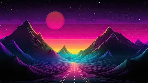 Premium AI Image | 80s Retro Synthwave Road to Moon Stars Background with Generative AI Technology