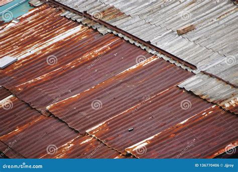 Rusty Corrugated Metal Roof Abstract Horizontal Background Texture ...