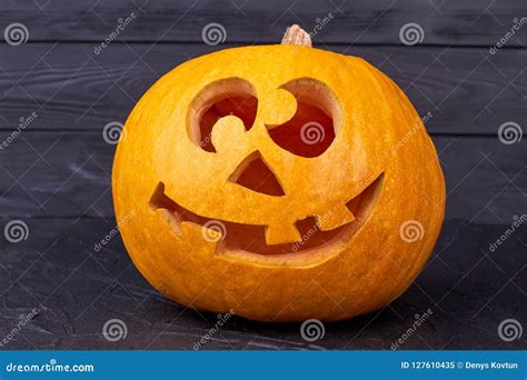 Halloween Pumpkin with Funny Face on Black Background. Stock Image - Image of lantern, happy ...