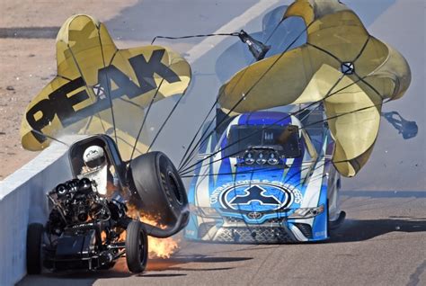 Photo sequence of funny car driver John Force’s massive crash Sunday at the NHRA Arizona ...