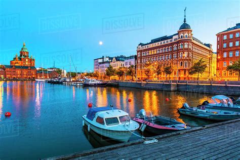 Harbor at sunset in Helsinki, Finland, Europe - Stock Photo - Dissolve