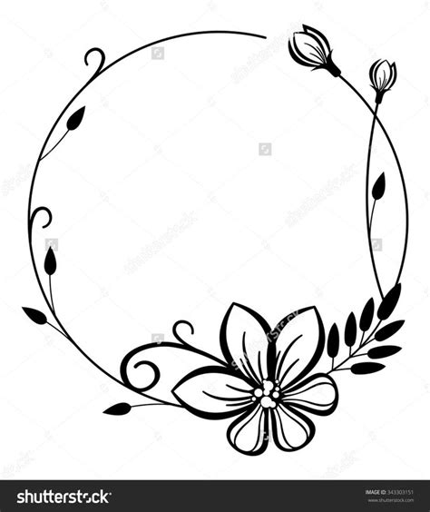 Round Black White Frame Flowers Stock Vector (Royalty Free) 343303151 ...