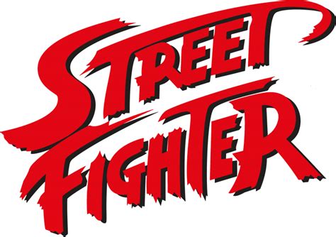 the street fighter logo is red and black with white letters that read,'street fighter