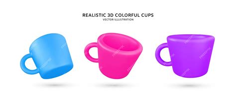 Premium Vector | Realistic 3d colorful cups vector illustration