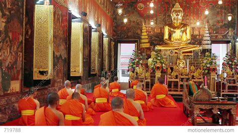 Buddhist Monks Pray In Temple Stock video footage | 719788