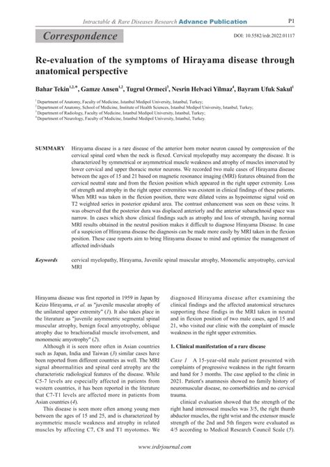 (PDF) Re-evaluation of the symptoms of Hirayama disease through ...