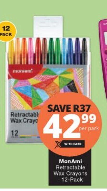 MonAmi Retractable Wax Crayons 12-Pack offer at Checkers