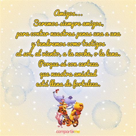 Poemas de amistad cortos con gifs de Winnie Pooh y Mickey con brillo