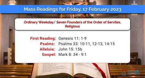 Daily Mass Readings for Friday, 17 February 2023 - Catholic Gallery