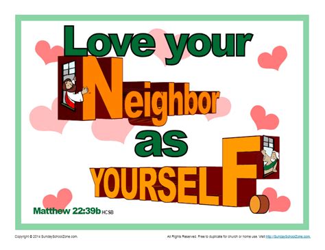 Love Your Neighbor as Yourself Scripture Page on Sunday School Zone