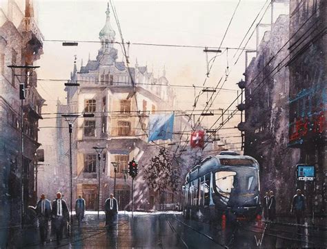 Watercolor landscape city building | Watercolor city, Watercolor landscape, Landscape paintings