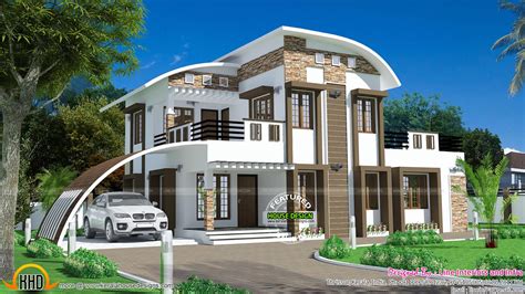 House, curved roof style - Kerala home design and floor plans