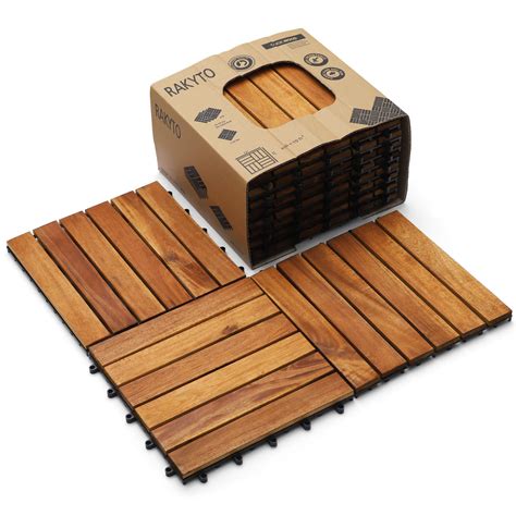 Buy Wood Interlocking Flooring Tiles (Pack of 30, 12" x 12"), Totally 30 Ft2, Solid Wood Acacia ...