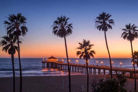 Manhattan Beach Pier At Sunset Los Angeles California Stock Photo ...