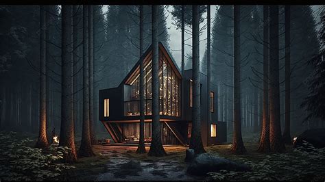 Forest Hut Night Fog Background, Forest, Cabin In The Forest, Green ...