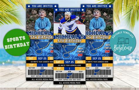 Editable St Louis Blues Birthday Ticket Invitations | Sportspartydesign