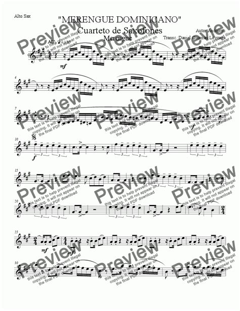 Merengue Dominicano Sax Quartet - Alto Sax - Download Sheet Music PDF