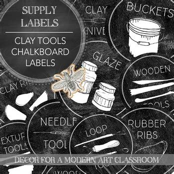 Visual Art Ceramics Classroom Supply Labels: Clay Tools in a Chalkboard Design