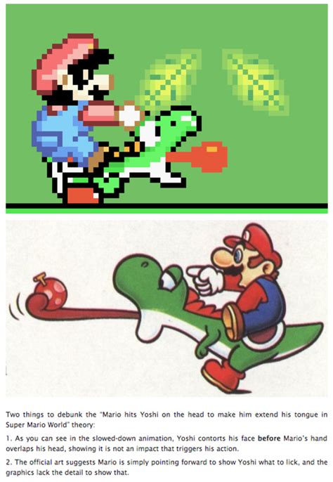 Two things to debunk the “Mario hits Yoshi on the head to make him extend his tongue in Super ...