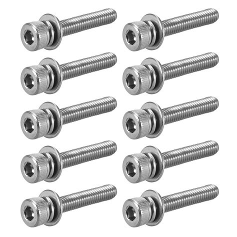 M4x25mm Stainless Steel Hex Socket Head Cap Screws Bolts Combine with Spring Washer and Plain ...