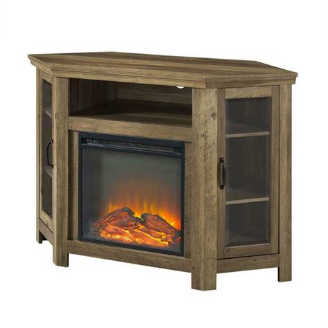 Walker Edison Rustic Oak Corner Fireplace TV Stand