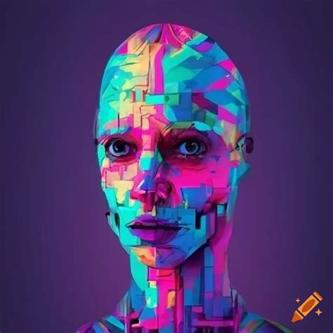 Colorful tapeart of a side view cyborg face on Craiyon