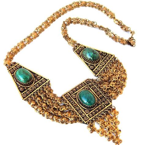 Stunning vintage Israeli necklace with magnificent Eilat stones set in a gold-filled sterling ...