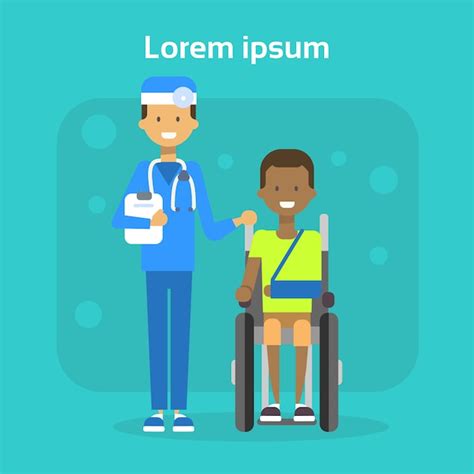 Premium Vector | Medical doctor with young man on wheel chair happy african american male ...