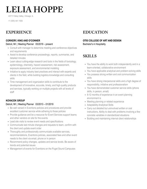 Meeting Planner Resume Samples | Velvet Jobs