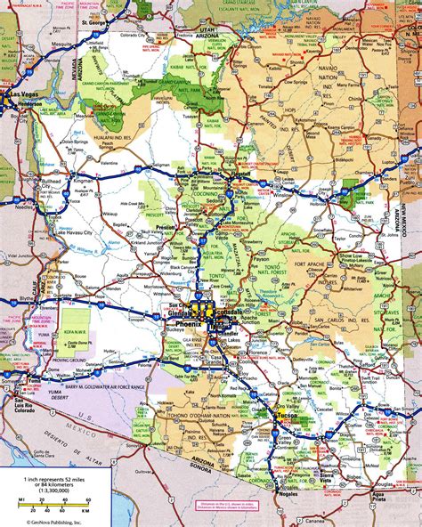 Large detailed roads and highways map of Arizona state with all cities and national parks ...