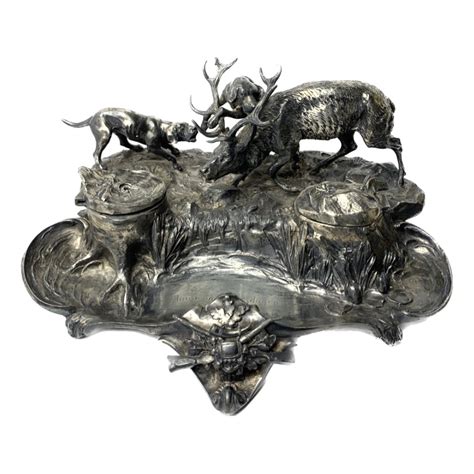 Antique Stag & Hunting Hounds Double Inkwell 19th century – RichMary